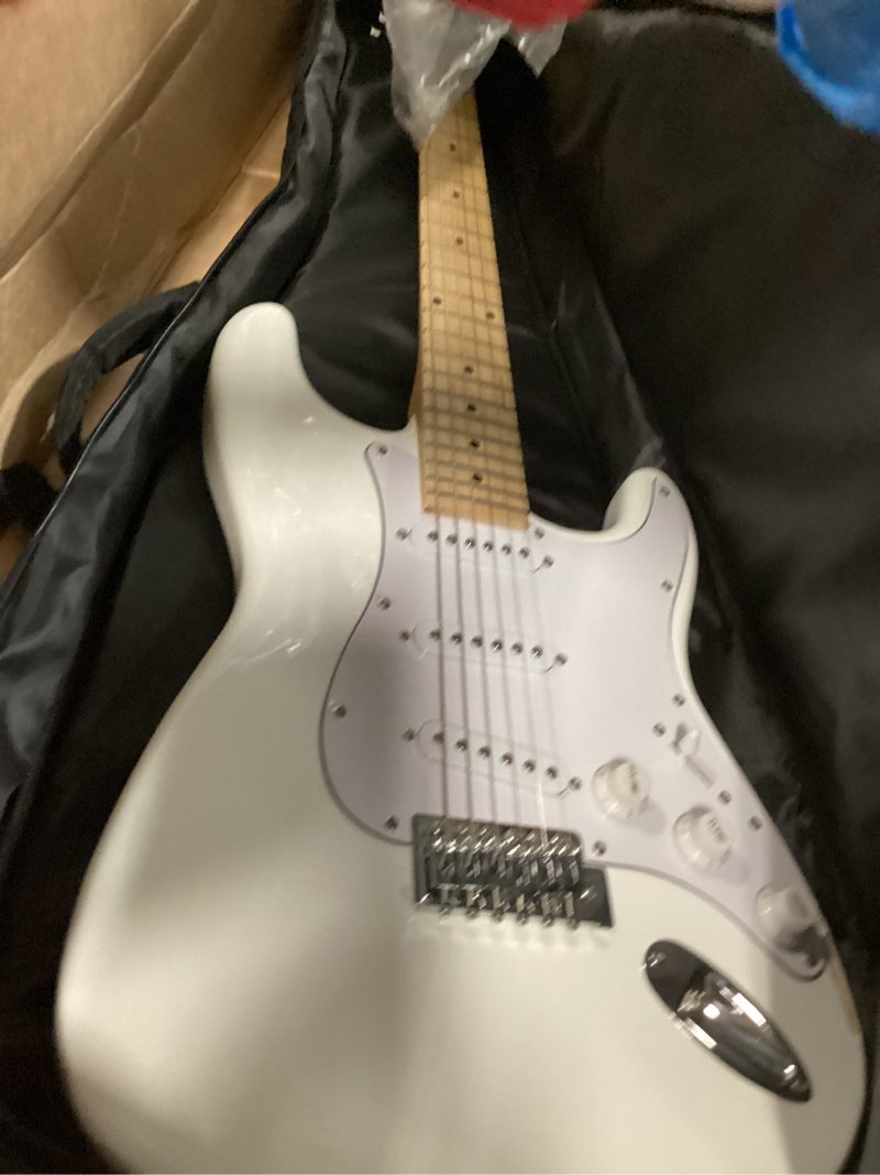 Condition photo showing Good Condition for Monoprice Cali Classic Electric Guitar - White, 6 Strings, Double-Cutaway Solid Body, Right Handed, SSS Pickups, Full-Range Tone, With Gig Bag, Perfect for Beginners - Indio Series