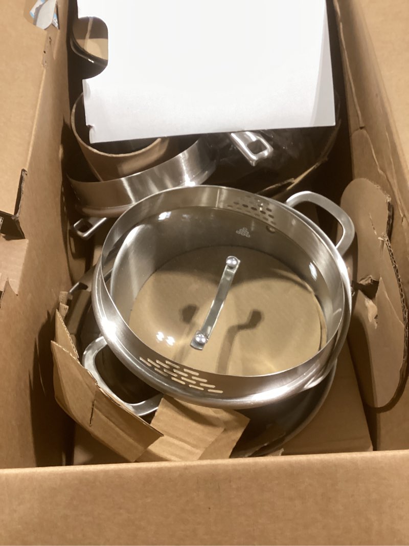Condition photo showing Good Condition for Calphalon Classic Stainless Steel Cookware Set, 10-Piece, Impact-Bonded Aluminum Base, Stay-Cool Handles, Oven Safe 450F, Silver
