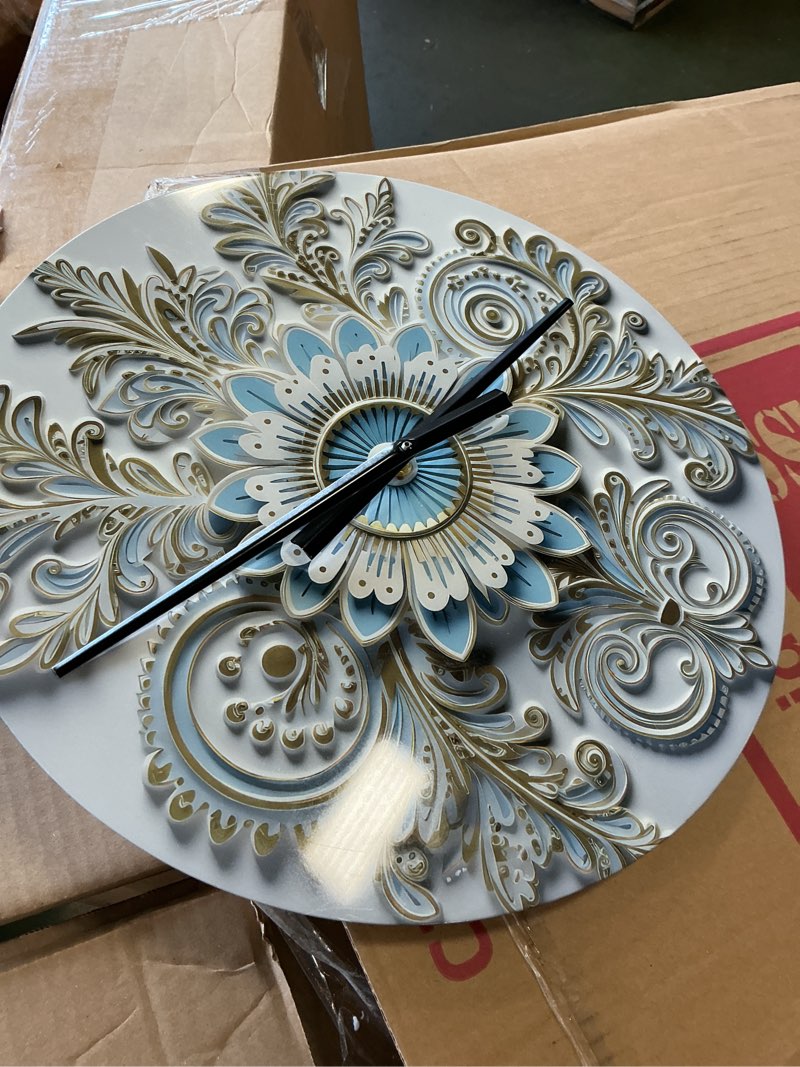 White Blue Stylish Boho Floral Arrangements Metal Wall Clock
