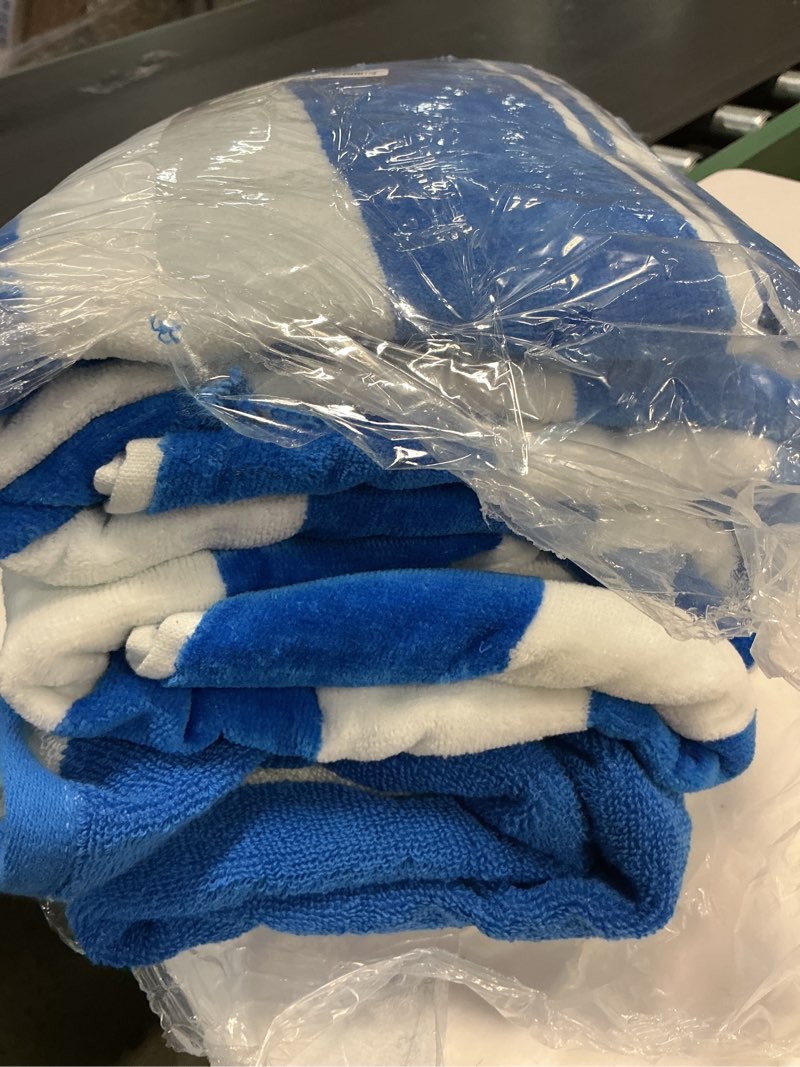 Condition photo showing Good Condition for Market & Place 100% Cotton Velour Cabana Stripe Beach Towel Set 30" x 60" - Ultra Soft, Plush, & Highly Absorbent Towels for Pool, Beach, & Swimming. Marina Collection (4-Pack, Royal Blue) Royal Blue 4
