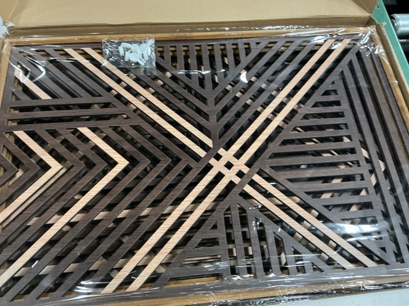 Condition photo showing New/Like New for CHDITB Boho Geometric Wood Wall Art(Set of 3, 16"x24"), Large Modern Wooden Panel Hollow Line Art Decor, Rustic Abstract Minimalist Wall Hanging Artwork for Bedroom Living Room Office Geometric Lines (Brown) 16"x24"