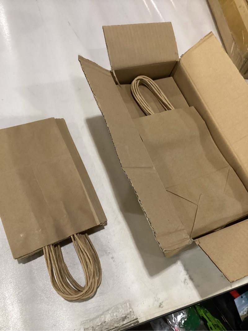 Condition photo showing New/Like New for Toovip 50 Pack 5.25x3.25x8.25 Inch Small Plain Brown Kraft Paper Bags with Handles Bulk, Gift Bags for Favor Grocery Retail Party Birthday Shopping Business Goody Craft Merchandise Take Out Sacks