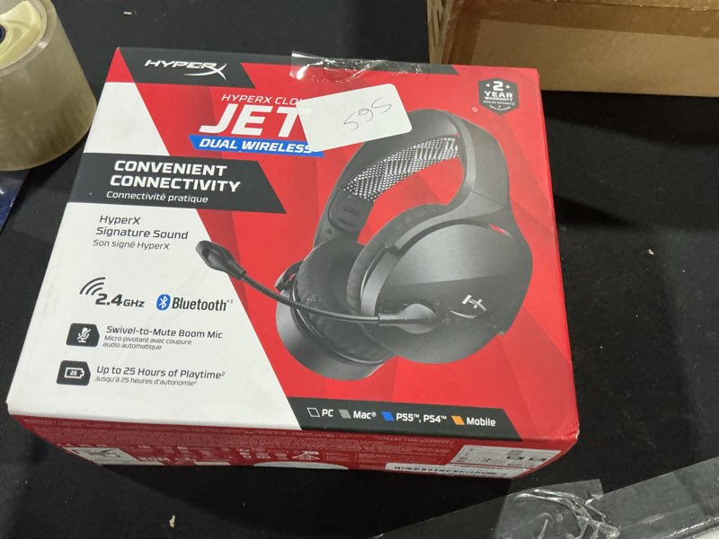 Condition photo showing As Is for HyperX Cloud Jet – Dual Wireless Gaming Headset, 2.4GHz dongle, Bluetooth 5.3, PC, PS5, Mobile, USB-