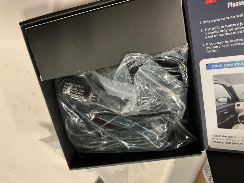 Condition photo showing Good Condition for dash cam front and rear, 1080p dash camera for cars, 3 channel car camera front rear and inside with 32gb card, loop recording, night vision, hdr, 24hr parking, g-sensor black