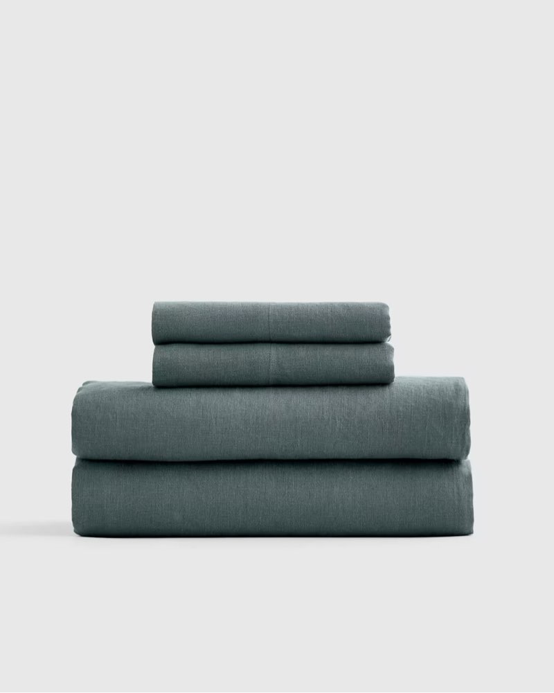 quince european linen sheet set color:ocean size king
