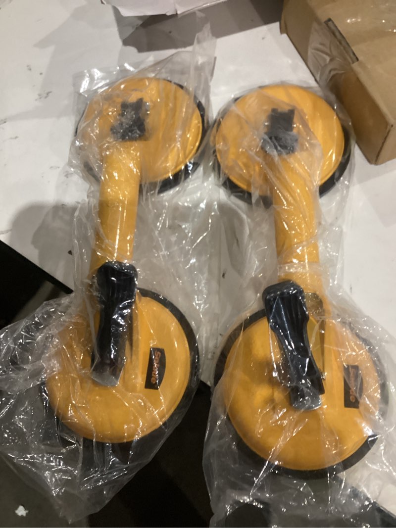Condition photo showing As Is for Heavy Duty Glass Suction Cups Handle- Aluminum Vacuum Handle Glass & Tile Lifter - Ergonomic, Reliable Suction for Lifting Large Glass, Tile, Marble, Floor, Dent Puller (2 Pack Yellow)