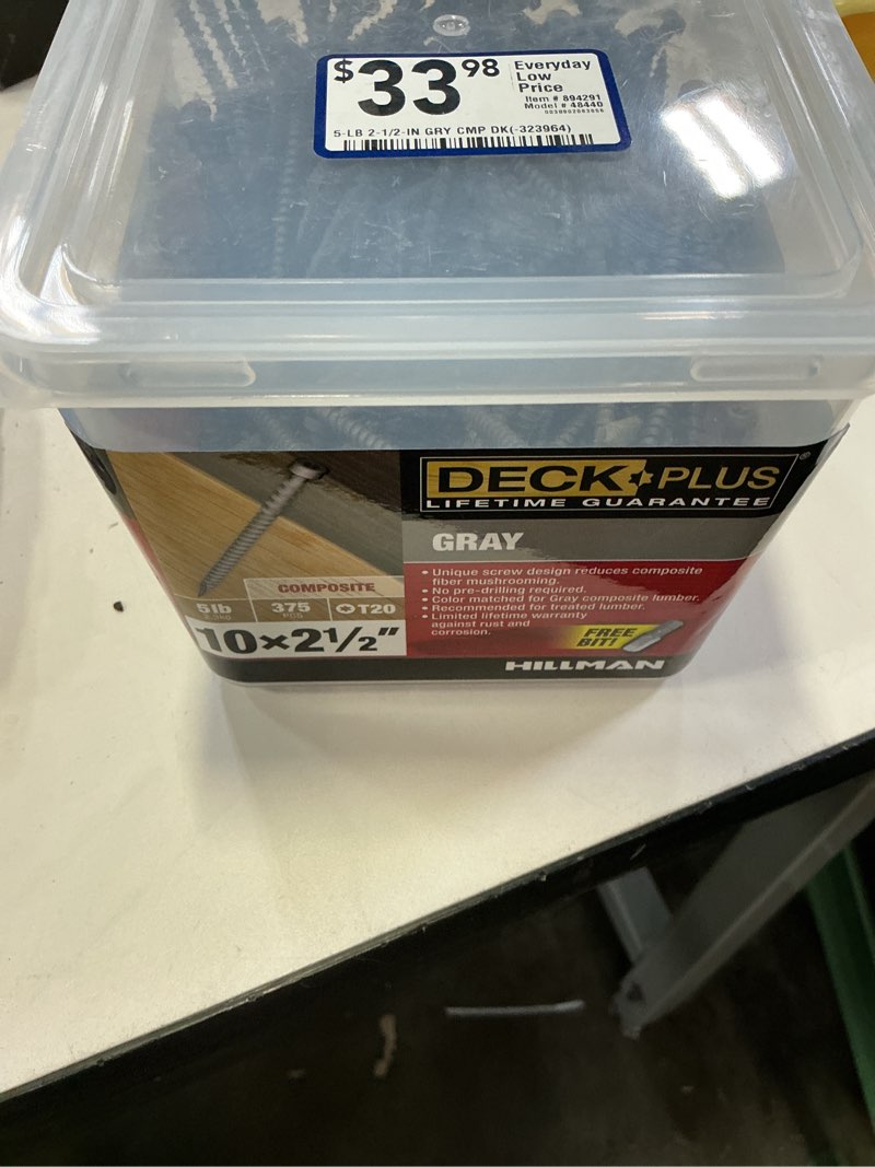 Condition photo showing New/Like New for deck plus #10 x 2-1/2-in composite deck screws 375 -per box