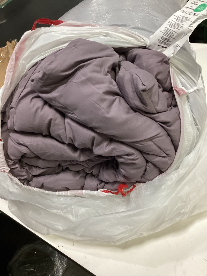Condition photo showing As Is for cozylux queen comforter set dusty purple, 3 pieces lightweight comforters queen size bedding sets, grayish purple all season solid down alternative comforter with 2 pillowcases, bed set gift for home