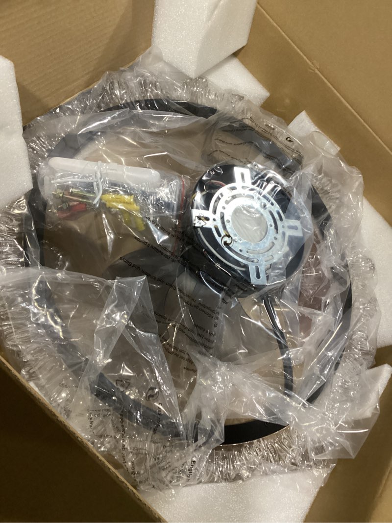 Condition photo showing As Is for Ceiling Fans with Lights, 24 Inch Ceiling Fan with Light and Remote, Low Profile, Reversible, Dimmable LED, Flush Mount, DC Motor, Fandelier Black Ceiling Fan for Bedroom, Kitchen, Office Black 24 inch