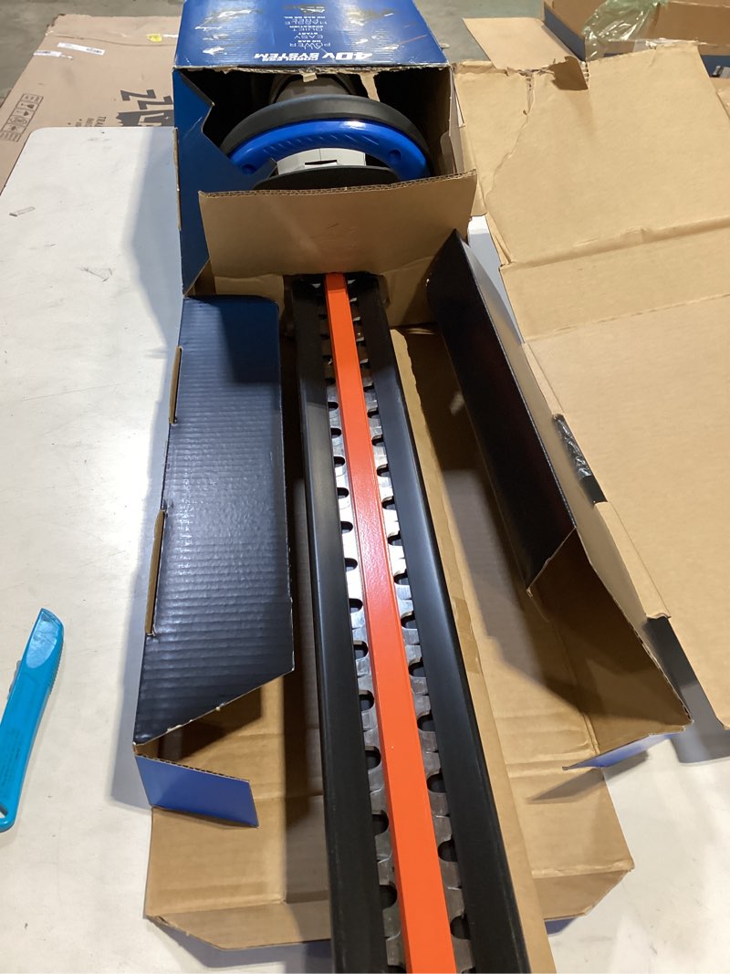 Condition photo showing As Is for hart 40-volt 24-inch cordless hedge trimmer kit, (1) 2.5ah lithium-ion battery