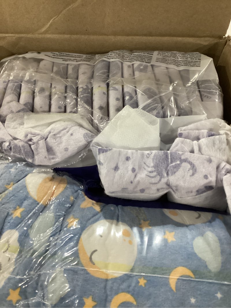 Condition photo showing New/Like New for The Honest Company Clean Conscious Overnight Diapers for Sensitive Skin, Hypoallergenic Fragrance-Free Baby Diapers, Cozy Cloud and Star Signs Design, Club Box, Size 5 (27+ lbs), 40 Count Size 5 40