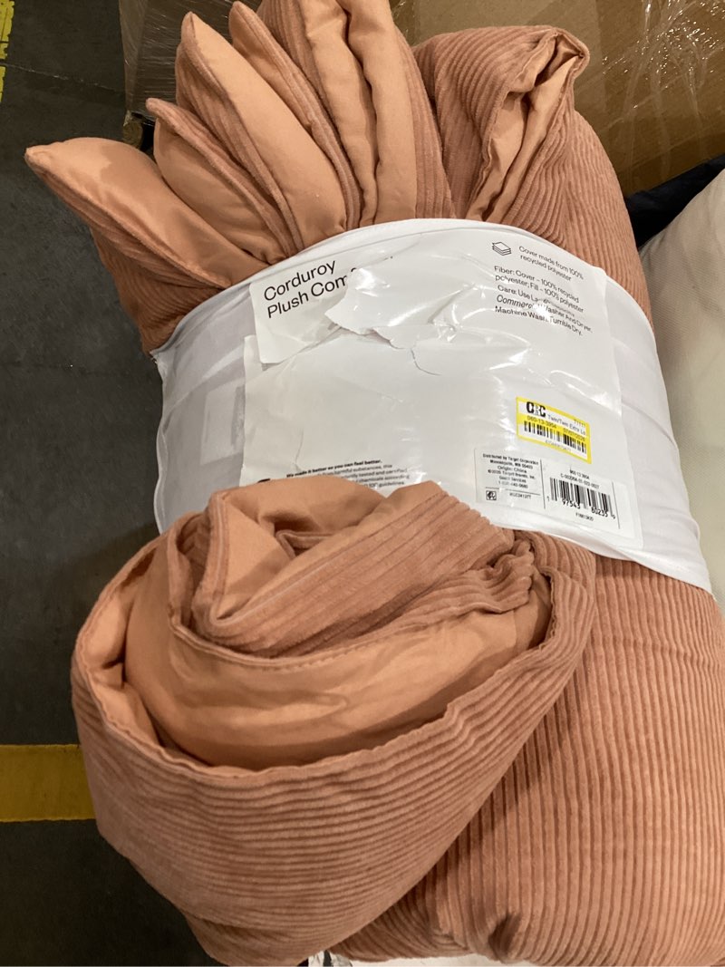Condition photo showing As Is for twin/twin extra long corduroy plush comforter copper - room essentials™: eco-friendly, lightweight duvet insert for dorm
