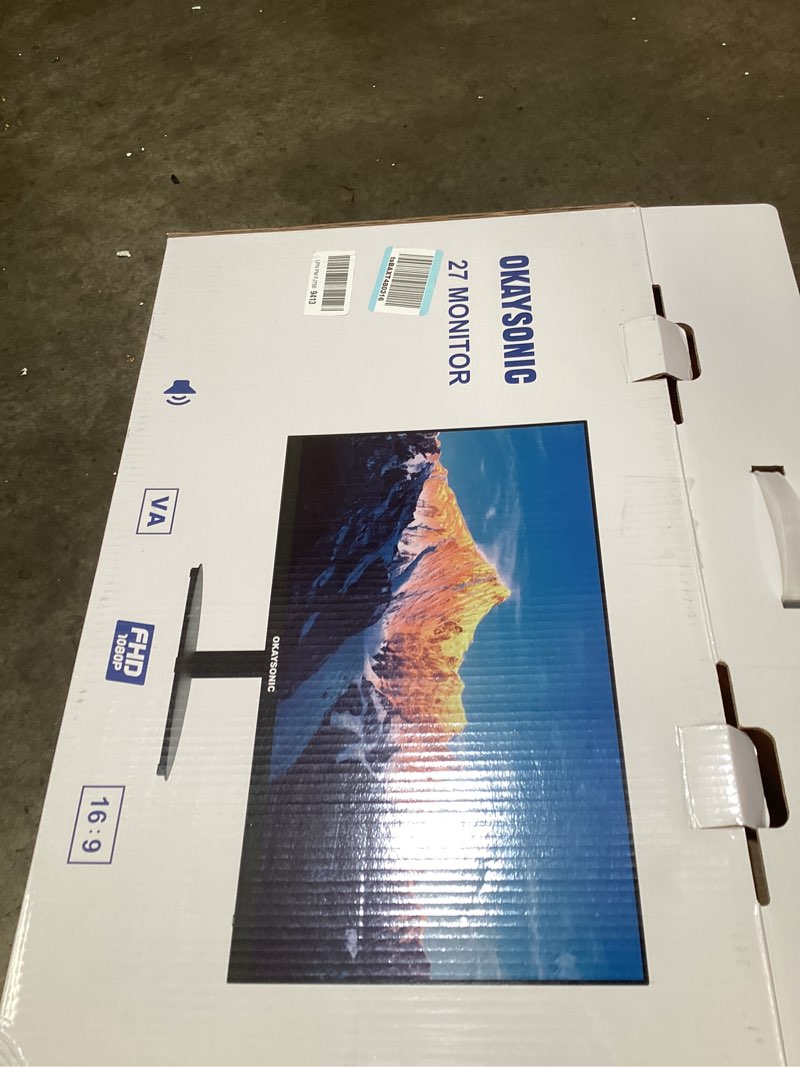 Condition photo showing As Is for 27 inch office monitor, 100hz fhd 1080p computer screen with hdmi vga, eye care, frameless 3-side borderless design, 100x100mm vesa mountable 27inch 1080p100hz black