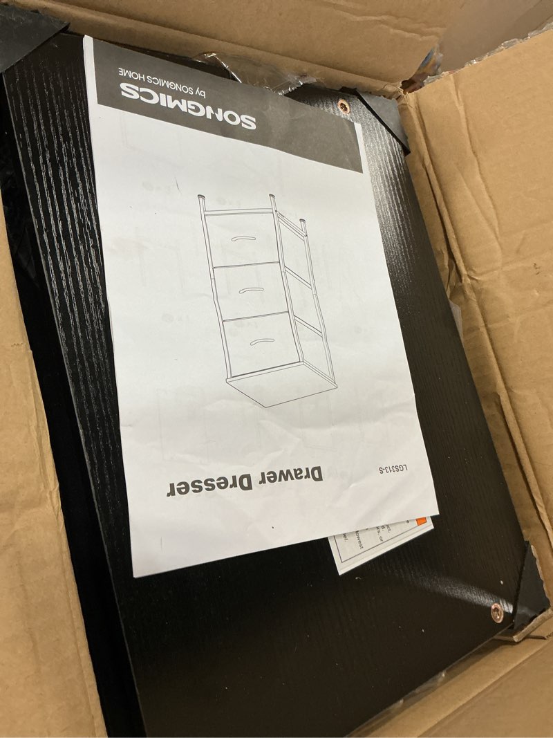 Condition photo showing Good Condition for songmics dresser for bedroom, chest of drawers, steel, mdf, 4 non-woven fabric drawers, storage organizer unit, closet, entryway, ink black and ebony black ulgs314b01s ink black + ebony black 11.8"d x 15.6"w x 37.5"h (4 drawers)