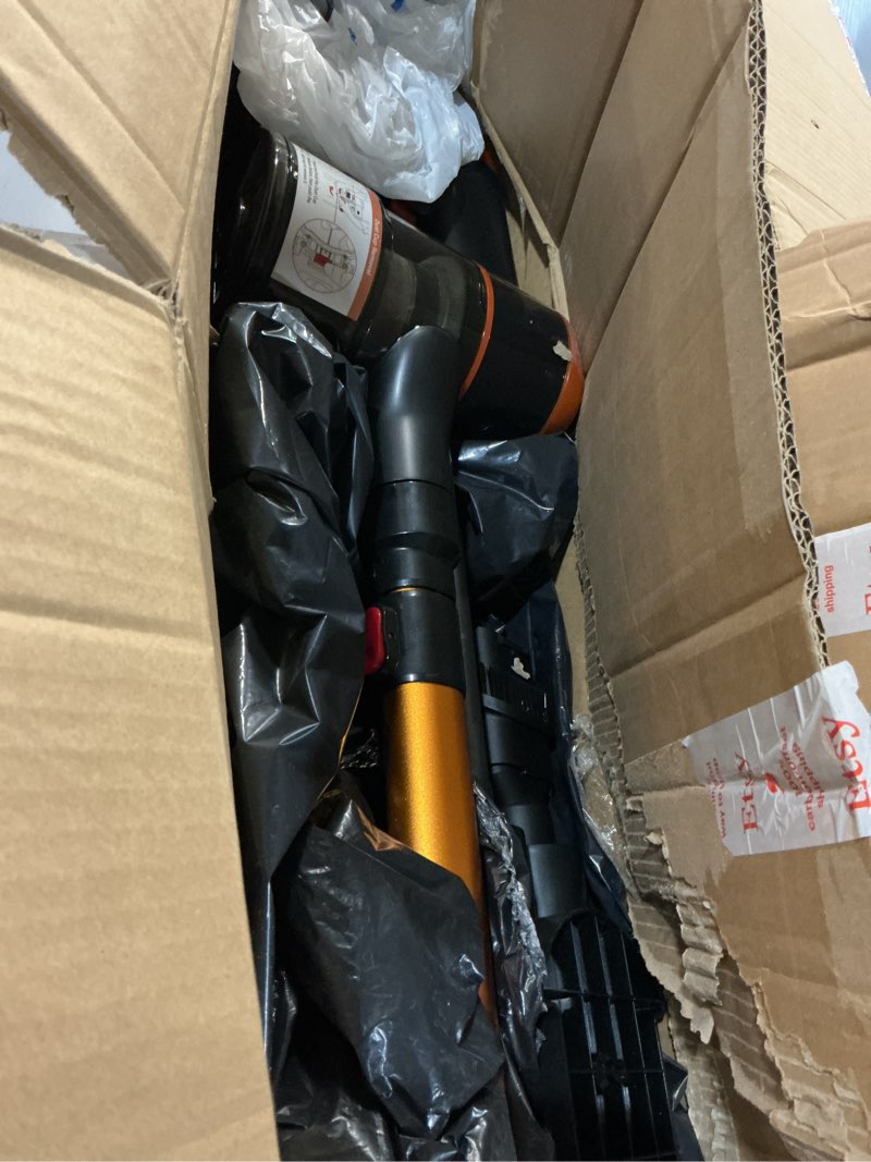 Condition photo showing As Is for tikom v500 cordless vacuum cleaner for home, 40000pa/450w stick vacuum with led touch screen, charging wall dock, anti-tangle, lightweight handheld vacuum for pet hair, hard floor, carpet black&gold