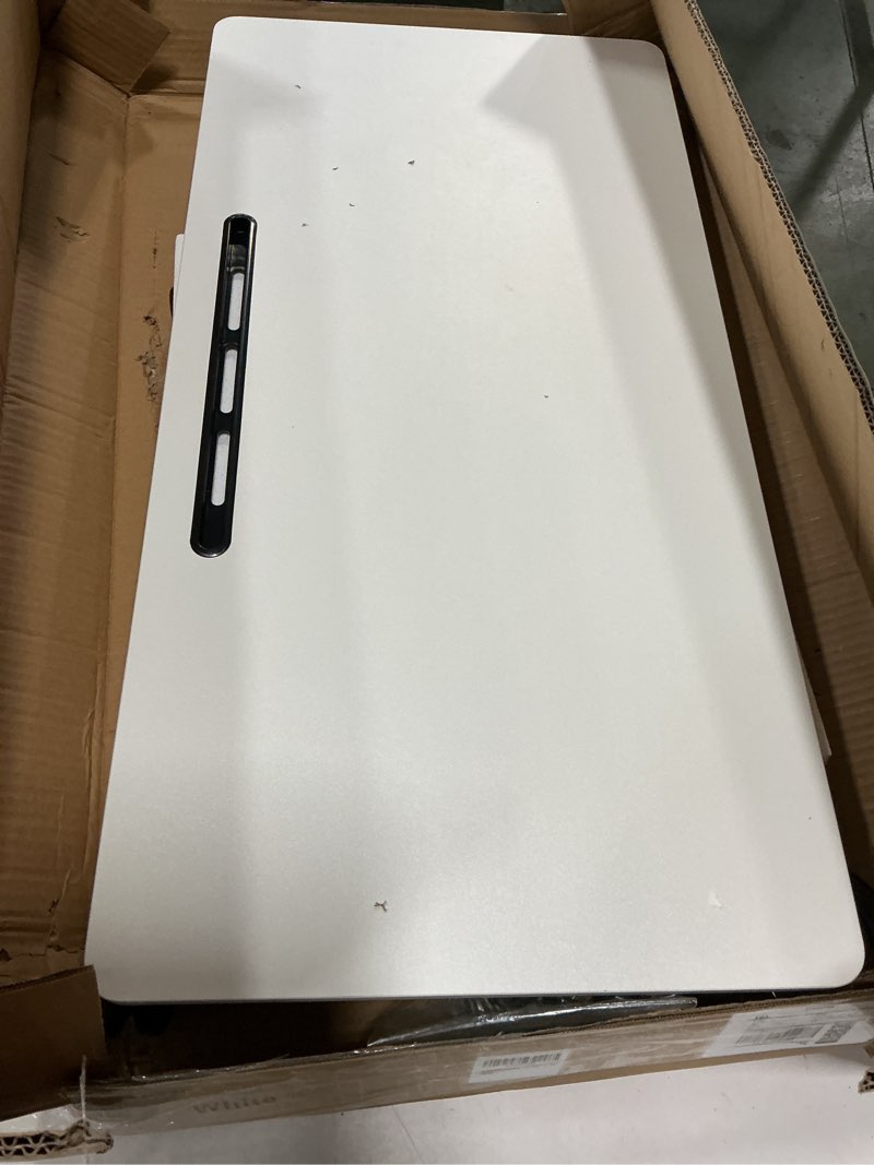 Condition photo showing As Is for KLSMYHOKI Portable Standing Desk Adjustable Height, Small Computer, Laptop, Mobile Stand Up Rolling Desk with Wheels, Table for Home Office, 16"x31.5" Height 27"-43.5", White