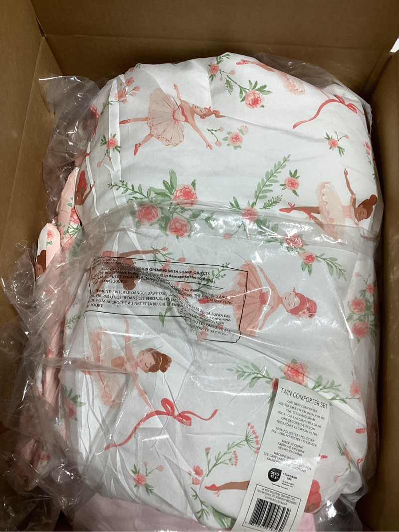 Condition photo showing Good Condition for Laura Ashley - Twin Kids Comforter Set, Soft Toddler Bedding with Matching Sham & Bonus Decorative Pillow, Oeko-Tex Certified, Dorm Essentials (Ballerina Divas Pink) Twin Ballerina Divas Pink