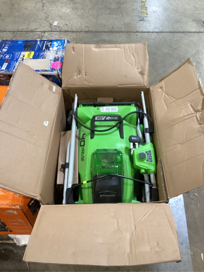 Condition photo showing As Is for greenworks 40v 16" (push) cordless lawn mower, 4.0ah battery (1/3 acre, push button start, compatible with 75+ tools) 16" (4.0ah)