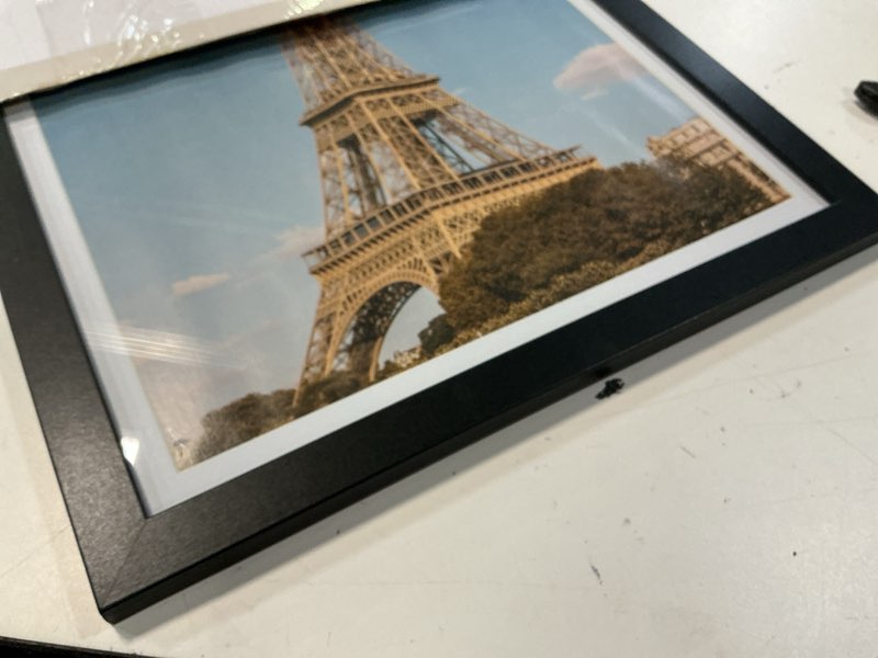 Condition photo showing As Is for decoruhome 12x18 picture frame, display pictures 11x17 with mat or 12x18 without mat, wall mounting photo frame, black, 1 pack black 12x18