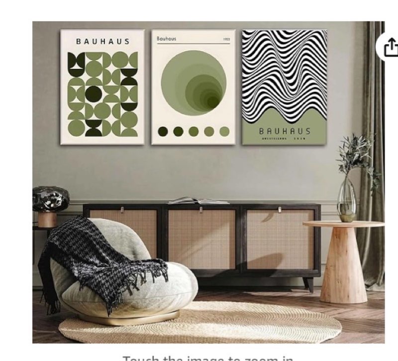 3Pcs Bauhaus Mid Century Modern Canvas Wall Art Bauhaus 1923 Posters Pictures Green Boho Abstract Geometric Prints Black Line Paintings for Living Room Bedroom Dining Room Wall Decor Framed