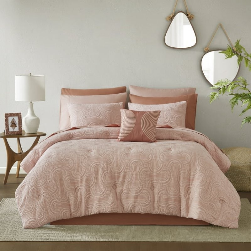 mainstays all in one reversible comforter and sheet set- 11 piece, queen, pink arch