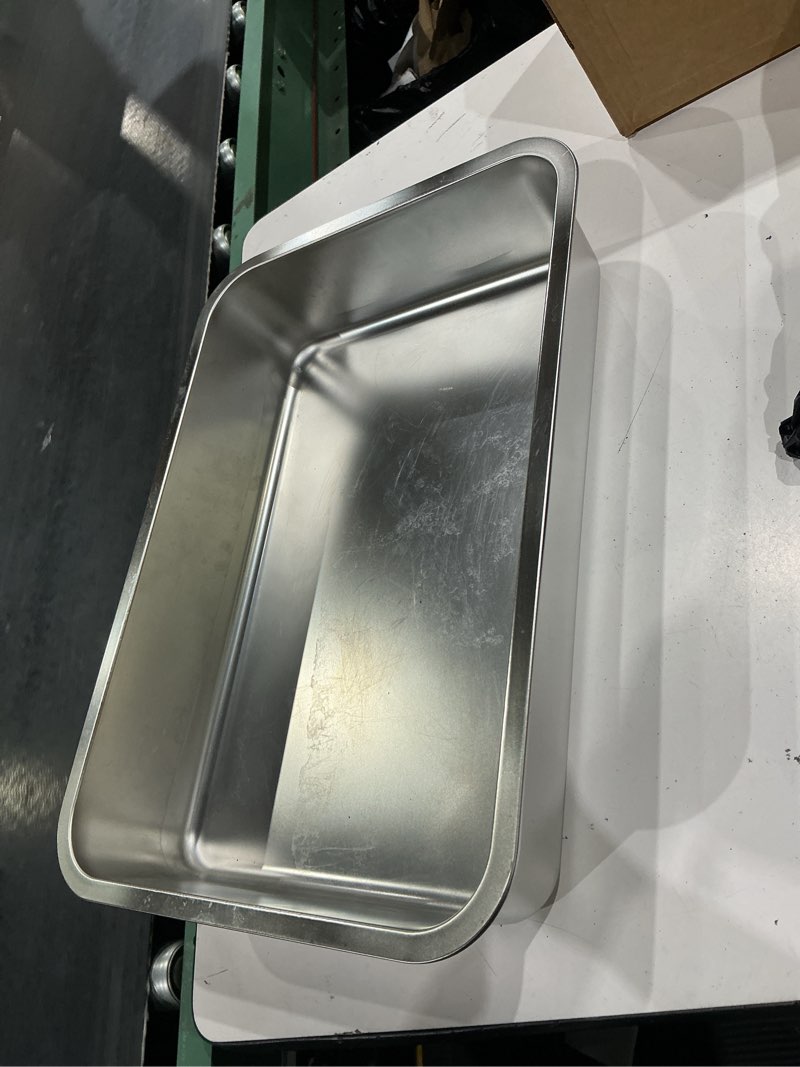 Condition photo showing As Is for midlee stainless steel cat litter box- xl size- 23.5" x 15.5" x 5.75"
