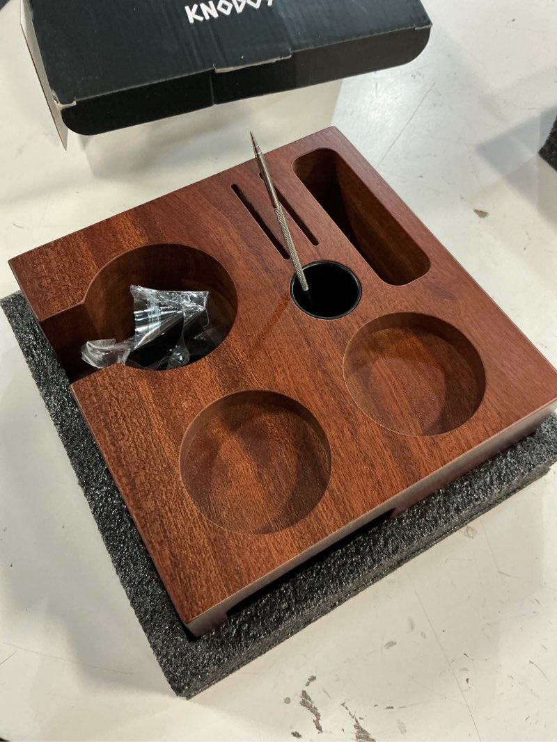 Condition photo showing Good Condition for 54mm espresso tamping station for breville espresso machine accessories rosewood tamper stand & portafilter holder