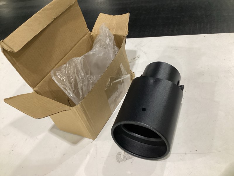 Condition photo showing Good Condition for stainless steel car exhaust tip, 2.5" inlet 3" adjustable chrome-plated vehicle muffler finish exhaust tailpipe, automotive tail throat tail pipe, universal fit (straight/black) black/straight