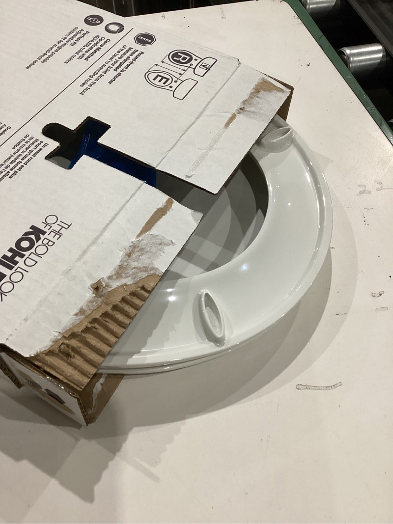 Condition photo showing As Is for kohler 20111-0 brevia, slow close toilet seat, round toilet seat, grip-tight bumpers quick-attach hardware, white