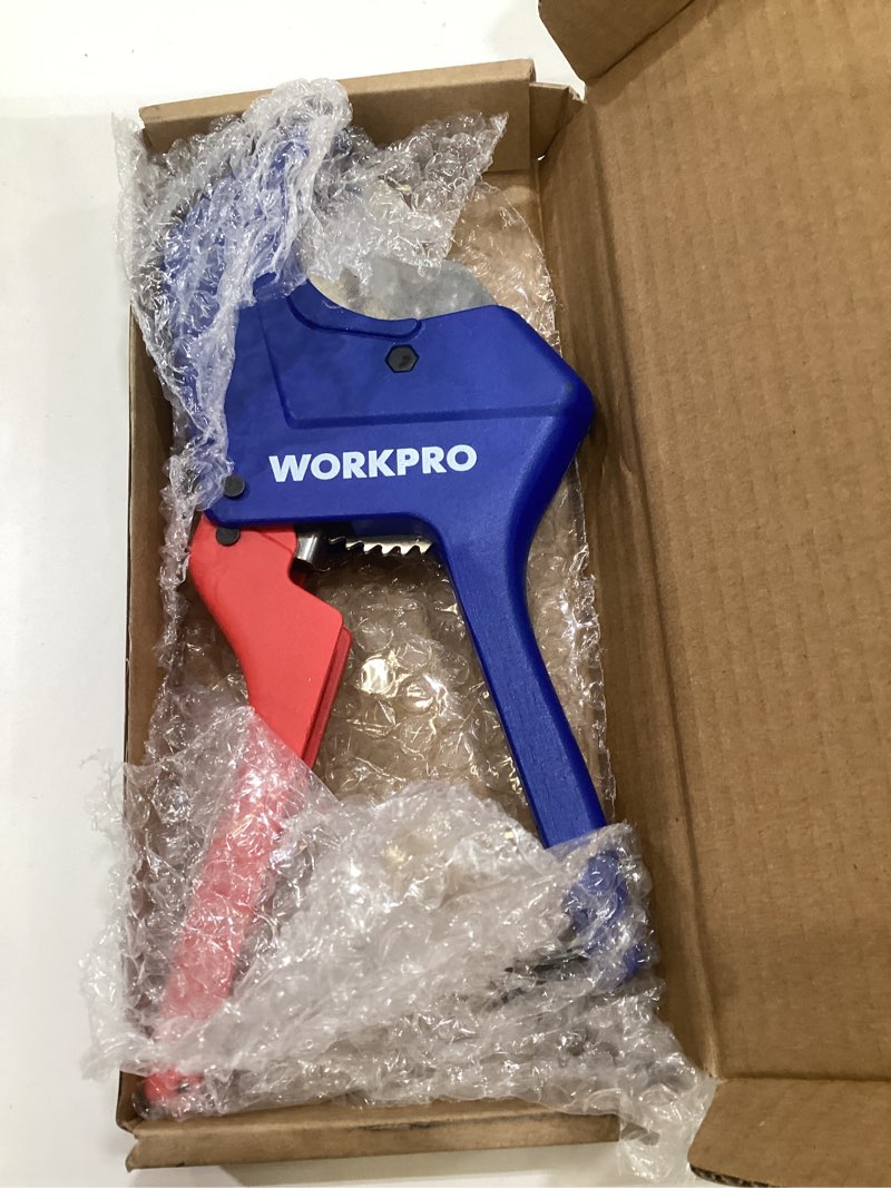 Condition photo showing Good Condition for workpro ratchet pvc pipe cutter tool, up to 2-1/2", pex cutting tool for cutting pex, pvc, ppr, and plastic hoses with sharp 5cr15mov stainless steel blades, suitable for home repairs and plumbers 2-1/2"(63mm)