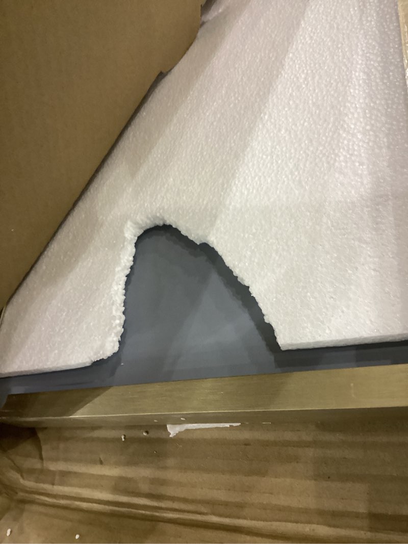 Condition photo showing Good Condition for LOAAO 24”X36” Gold Bathroom Mirror, Rounded Rectangle Gold Frame Mirror, Brushed Gold Bathroom Vanity Mirror Wall-Mounted, Anti-Rust, Hangs Horizontally or Vertically Gold 36"L x 24"W