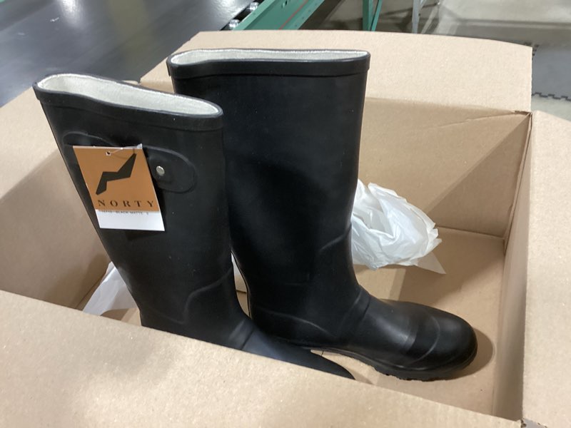 NORTY Rubber Boots for Women - Waterproof Above-Ankle Rain Shoes for Work and Recreation - All-Weather Outdoor Footwear - Runs 1/2 Size Large 8 Black Matte
