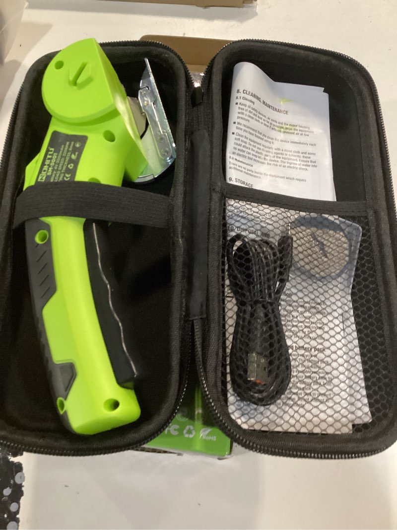 Condition photo showing Good Condition for Cordless Electric Scissors: 4V Rechargeable Rotary Cardboard Cutter, 3000mAh Battery, with LED Light, 2 Blades, Box Cutter for Fabric Carpet Carton Plastic Leather Cloth