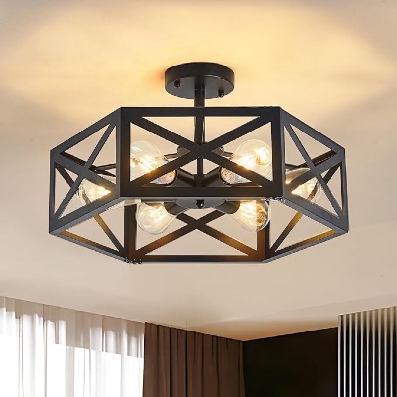 OTeedo Modern Semi Flush Mount Ceiling Light,19.7" 6-Light Hexagon Flush Mount Ceiling Lights for Di