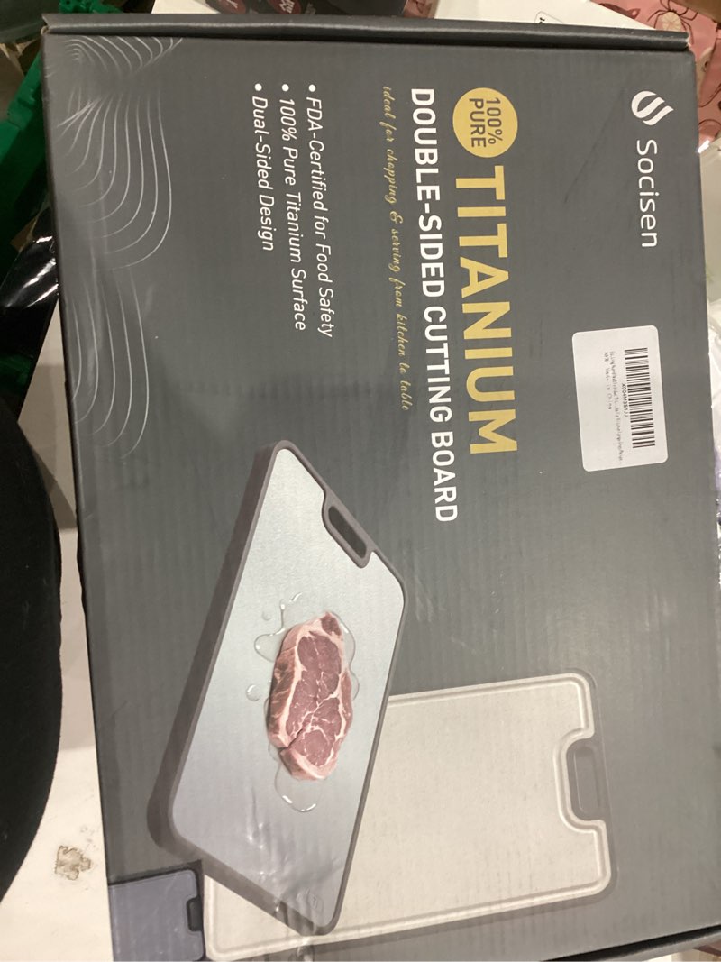 Condition photo showing New/Like New for 2 in 1 Pure Titanium Cutting Boards for Kitchen Non Toxic Chopping Board with Handle Large Big Small Kitchen Meat Butcher Block Not Stainless Steel Wood Bamboo Plastic Silicone Acrylic Teak Sink 1pc: Large ( 15.2"W × 10.4"D × 0.8"H ) Gray/Beige