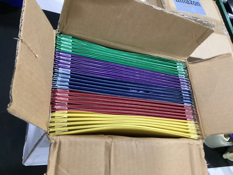 Condition photo showing As Is for blue summit supplies 50 two pocket folders with prongs bulk, 3 prong folders with pockets bulk, paper 2 pocket, designed for office and classroom use, assorted 5 colors