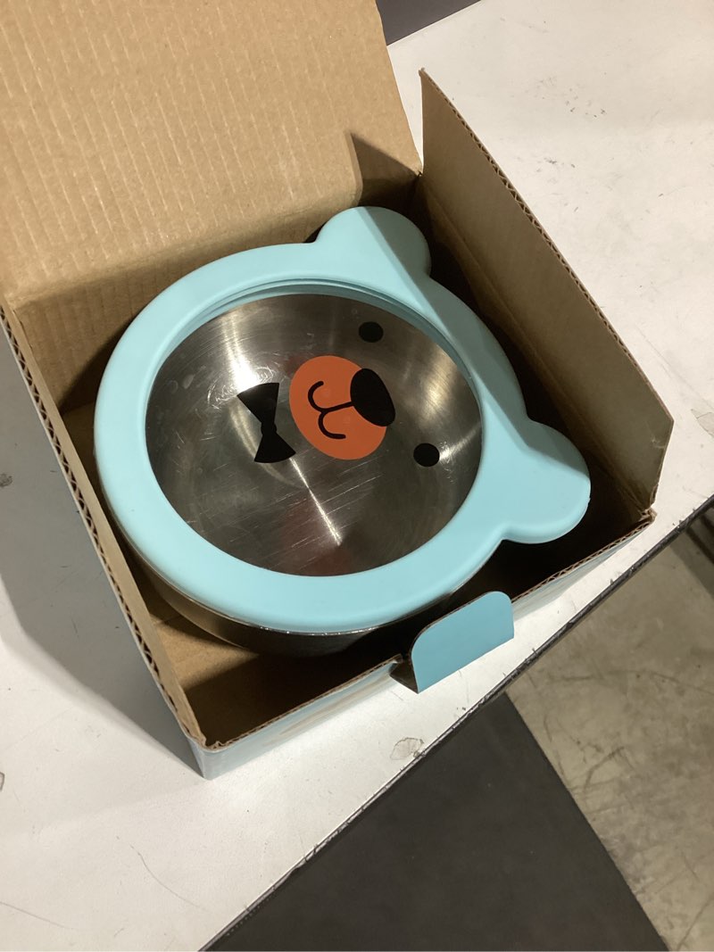 Condition photo showing Good Condition for MR. CHOU Baby Bowls with Non-Slip Silicone Suction Cup, Insulated Double-Layer 18/8 Stainless Steel Toddler Bowls with BPA Free Airtight Lids, Food-Grade Silicone Safe for Kids (Blue)
