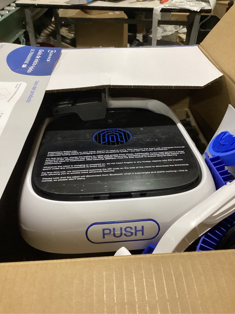 Condition photo showing As Is for ecovacs ultramarine p1 pool cleaner robot, 4800gph ultrapure suction, dual-layer filtration, 180 min runtime, smartnavi navigation, app control, cordless pool vacuum for floor & wall, up to 1937 sqft