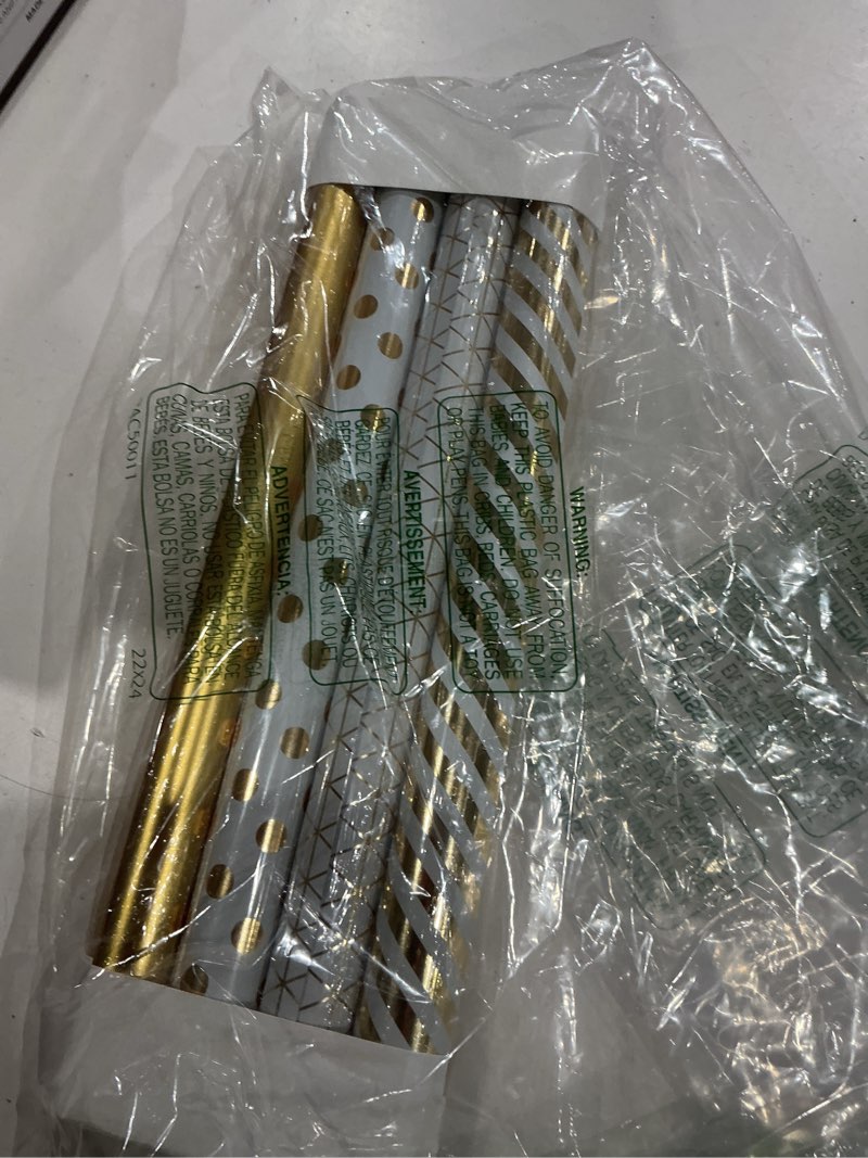 Condition photo showing Good Condition for woric gold wrapping paper rolls gold foil birthday wrapping paper with stripe polka dot diamond-shaped grid design for graduation wedding birthday baby shower - 4 rolls - 17 x 120 in per roll