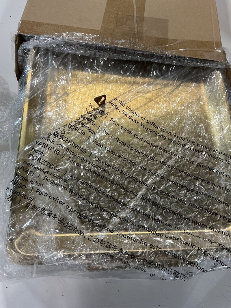 Condition photo showing Good Condition for baderke 2 set 16" x 9'' chilled serving tray for parties with compartments rectangle serving dish ice charcuterie party platter for shrimp fruit seafood vegetable appetizer (gold) 2 gold