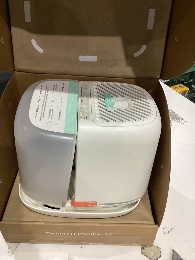 Condition photo showing As Is for Canopy Bedside Humidifier 2.0, White, 36 HR Run Time, 2.5L Capacity - Reading Light & White Noise - Alleviate Symptoms of Allergies, Flu, Cold, Dry Skin - Humidifier, Filter, Power Cord & Adapter White Bedside