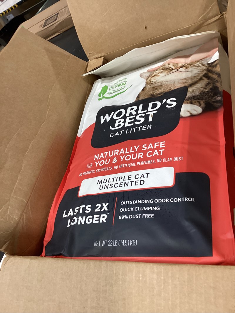 Condition photo showing New/Like New for world's best cat litter multiple cat unscented, 32-pounds - natural ingredients, quick clumping, flushable, 99% dust free & made in usa - long-lasting odor control & easy scooping