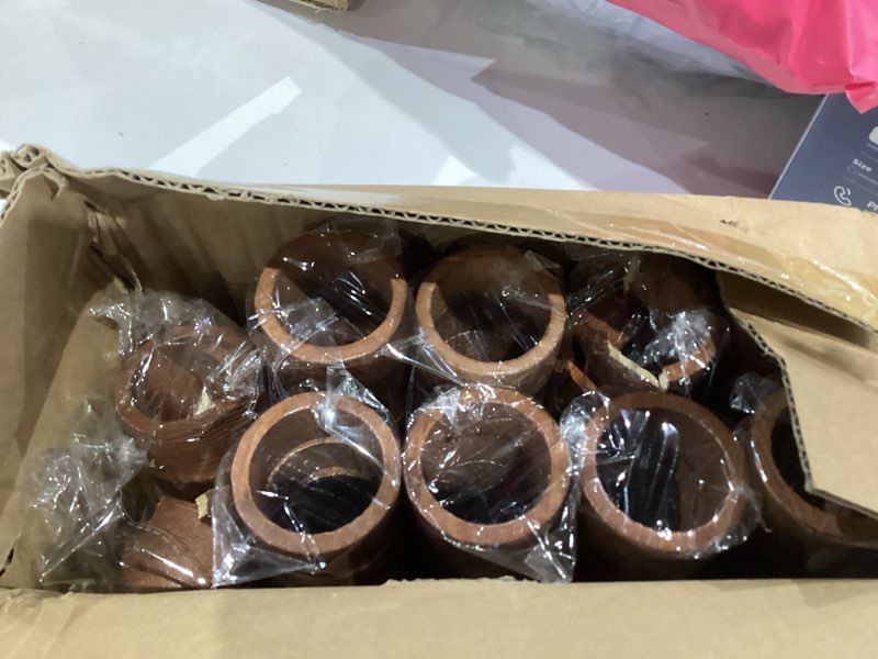Condition photo showing Good Condition for MBJZSL 60pcs Wooden Napkin Rings, Handmade Dining Table Napkin Holder, Rustic Wood Napkin Holders Bulk for Weddings, Thanksgiving, Christmas & Events - 2 Inch, Brown