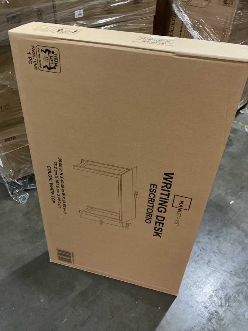 Condition photo showing New/Like New for mainstays 40 wood & metal writing desk white wood grain with black frame