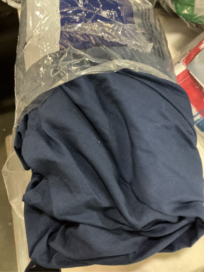 Condition photo showing Good Condition for wrap around dust ruffle bed skirt - navy blue - for king size beds with 24 inch drop - elastic strap - adjustable pleated bedskirt with brushed fabric and wrinkle free - for women, men, kids & teens king/cal king 24" - drop 18 - navy blue