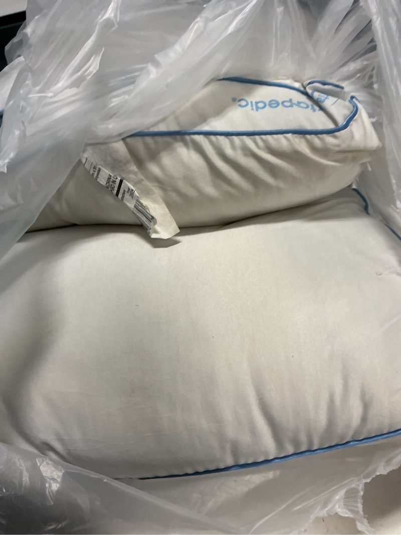 Condition photo showing As Is for martha stewart hotel collection pillow 500 thread count damask stripe embroidered feathers soft hypoallergenic 100% cotton king size set of 2 white king size set of 2