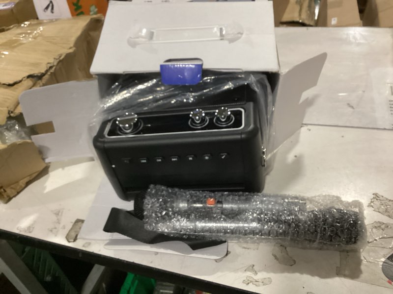 Condition photo showing New/Like New for karaoke machine, portable bluetooth karaoke speaker with 2 wireless microphones, pa system for adults kids with led lights & echo adjustment, supports tws/tf/usb/aux for home party t03-2 mics