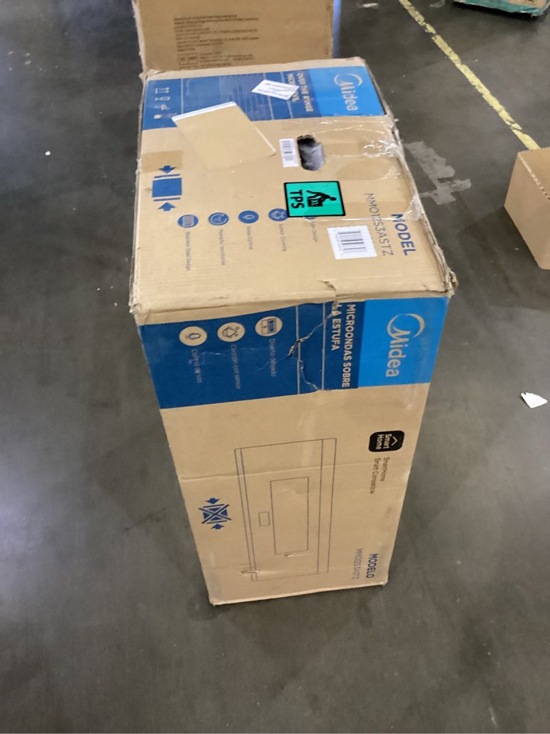 Condition photo showing As Is for midea mmo12s3astz over the range microwave oven, 1.2 cu.ft slim microwaves with sensor cook, stainless steel microwaves, 1000w heating power with 400cmf vent fan 1.2 cu.ft over-the-range