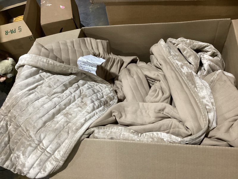 Condition photo showing Good Condition for (blanket only) bedelite velvet quilt set king size, luxury velvet comforter for all season, lightweight soft quilted bedding set, striped channel oversized bedspread coverlet with 2 pillow shams, taupe taupe king/cal king(108\"x92\")