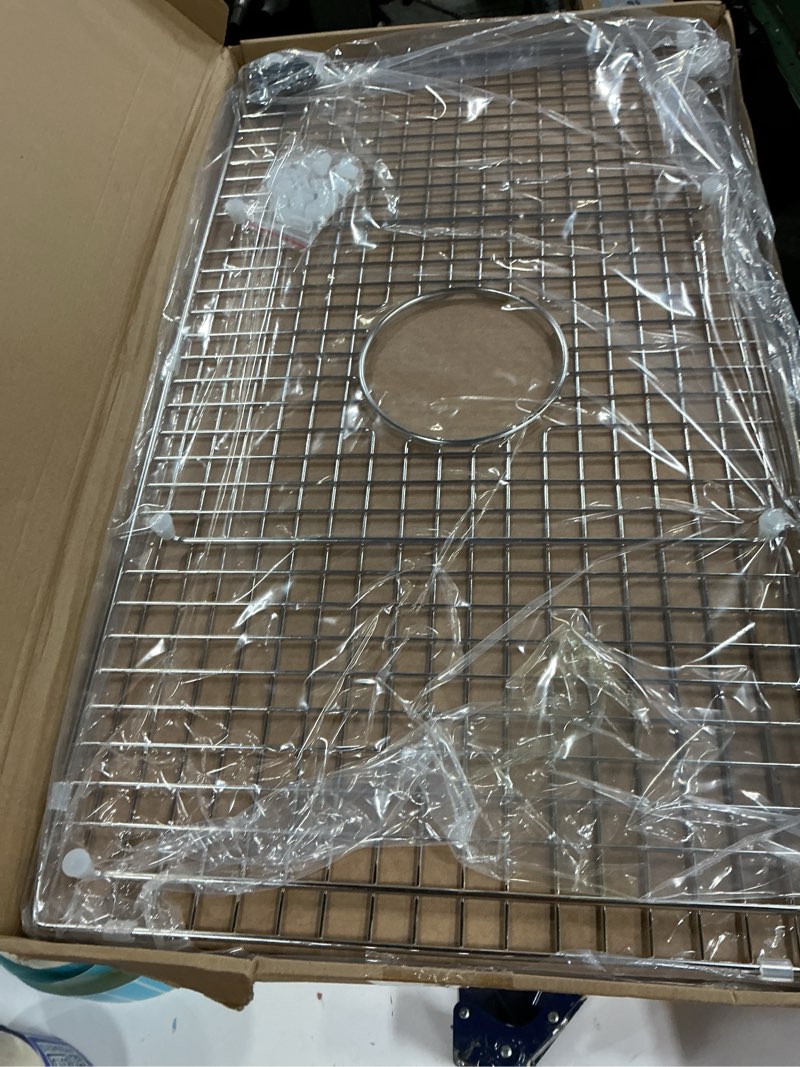 Condition photo showing New/Like New for 27.5 in. x 15.5 in. Centre Drain Sink Protector with Supersoft Silicone Feet in 304 Grade Stainless Steel